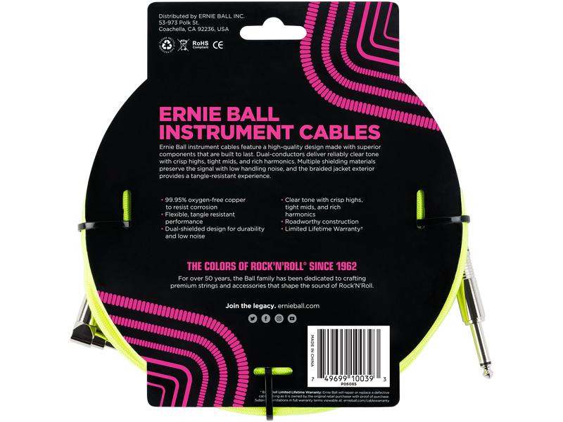 Ernie Ball Instrumentenkabel 6085 – 5.49 m, Neongelb