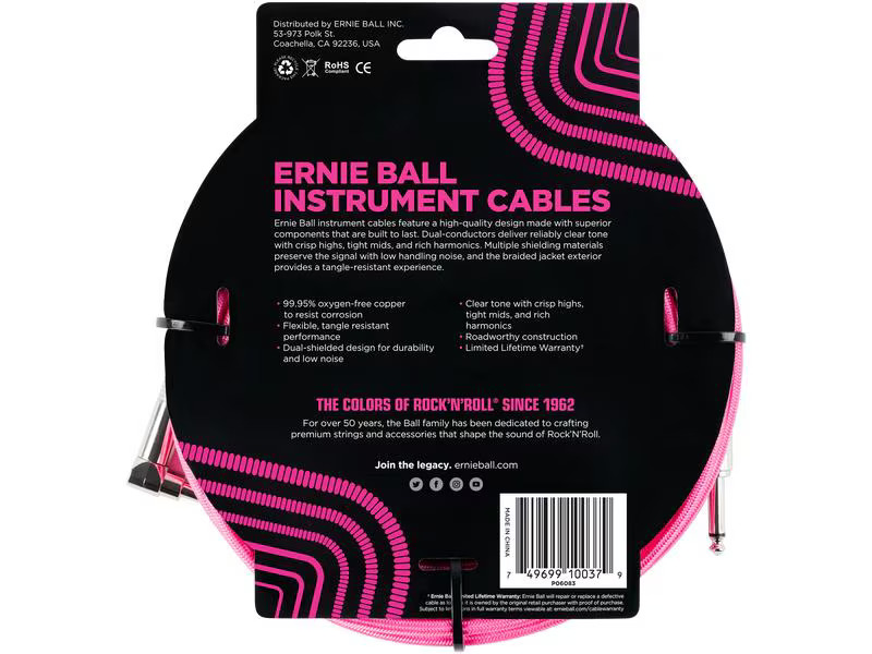 Ernie Ball Instrumentenkabel 6083 – 5.49 m, Neonpink
