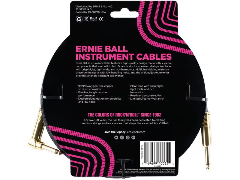 Ernie Ball Instrumentenkabel 6081 – 3.05 m, Schwarz