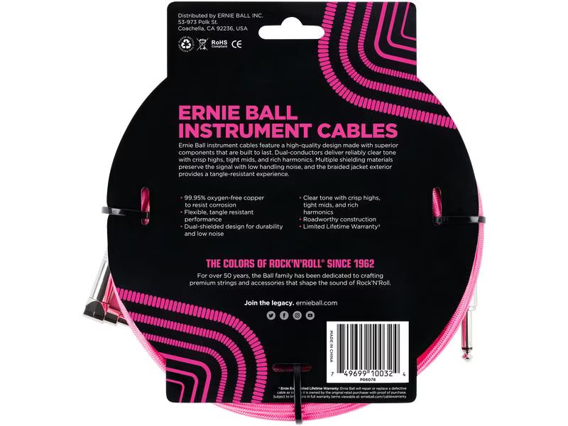 Ernie Ball Instrumentenkabel 6078 – 3.05 m, Neonpink