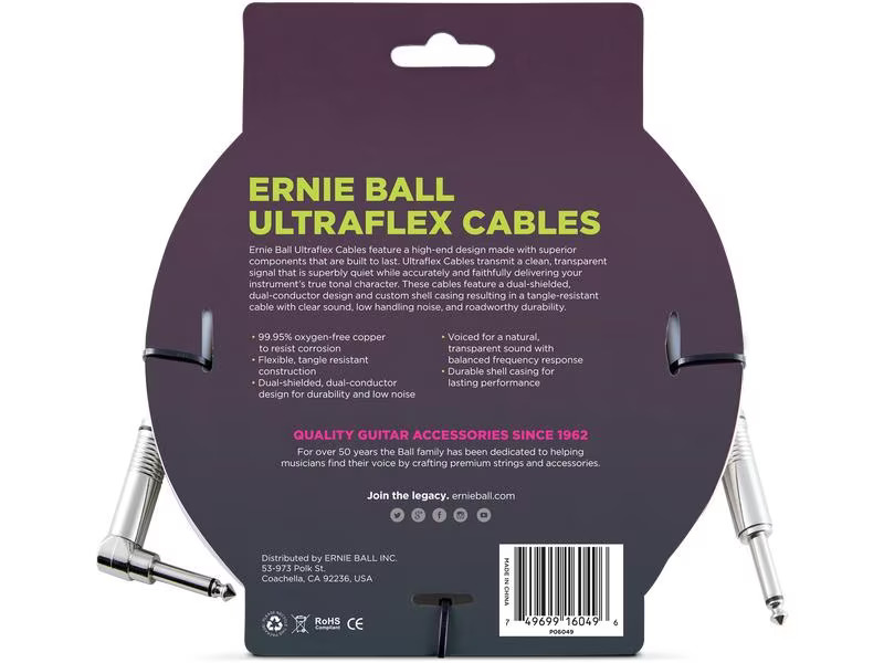 Ernie Ball Instrumentenkabel 6049 – 3.05 m, Weiss