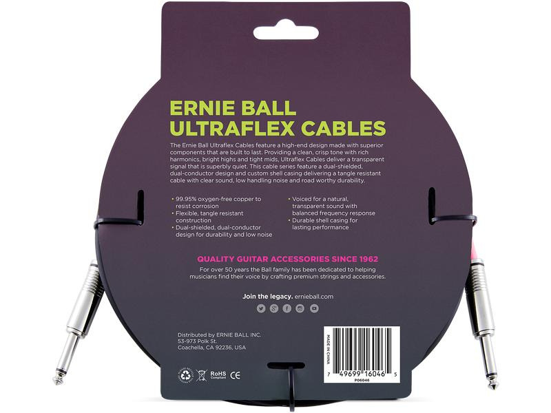 Ernie Ball Instrumentenkabel 6046 – 6.09 m, Schwarz