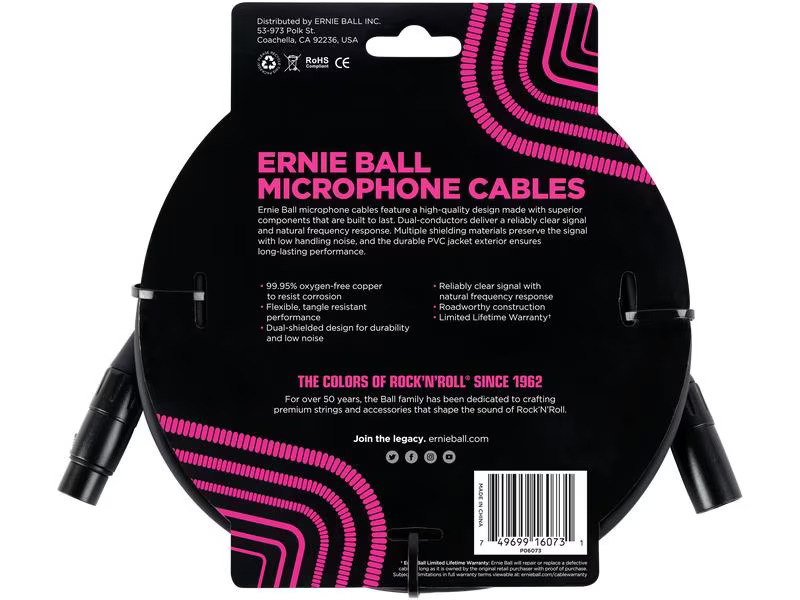 Ernie Ball XLR-Kabel XLRm-XLRm 7.62 m, Schwarz