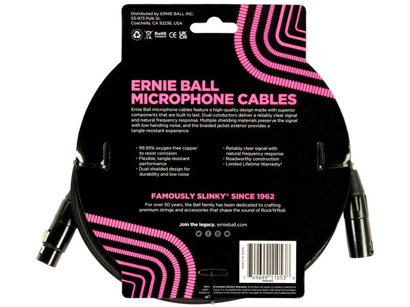 Ernie Ball XLR-Kabel XLRm-XLRm 6.1 m, Schwarz