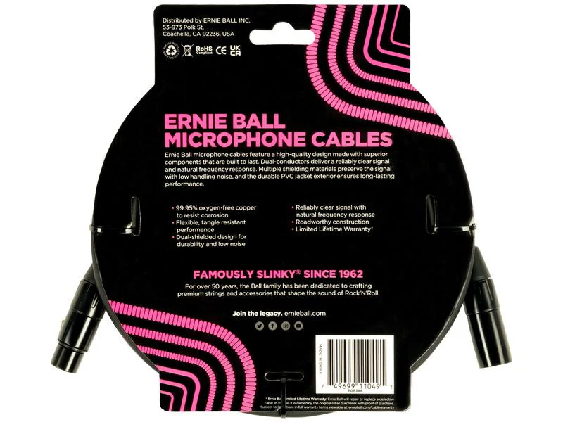 Ernie Ball XLR-Kabel XLRm-XLRm 6.1 m, Schwarz