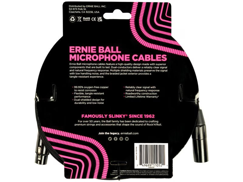 Ernie Ball XLR-Kabel XLRm-XLRm 4.57 m, Schwarz