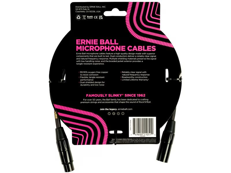 Ernie Ball XLR-Kabel XLRm-XLRm 1.52 m, Schwarz