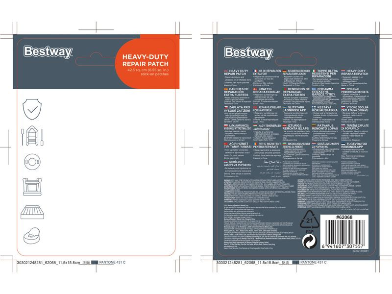 Bestway Strapazierfähiger Reparaturflicken 6.5 x 6.5 cm, 10 Stück