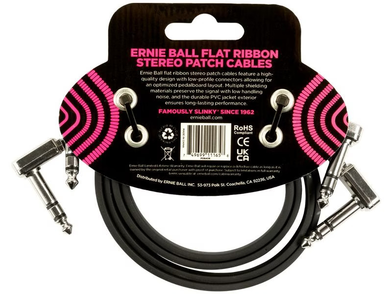 Ernie Ball Patch-Kabel 6406 Flat Ribbon, 2er Pack – 0.61 m, Schwarz