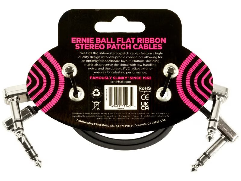 Ernie Ball Patch-Kabel 6405 Flat Ribbon, 2er Pack – 0.3 m, Schwarz