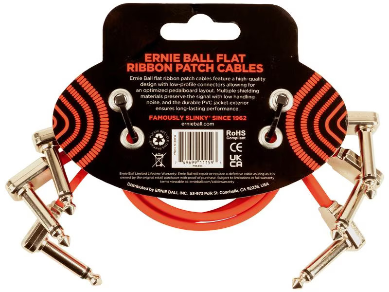 Ernie Ball Patch-Kabel 6403 Flat Ribbon, 3er Pack – 0.3 m, Rot