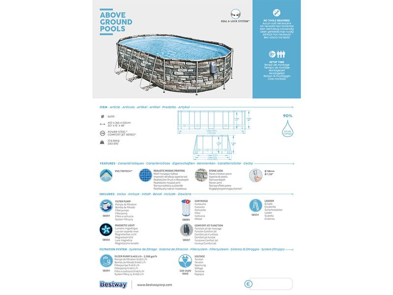 Bestway Pool Power Steel Comfort Jet Series Set 610 x 366 x 122 cm
