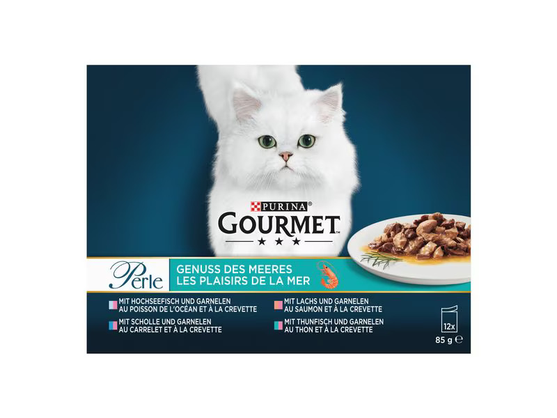 Purina Nassfutter Gourmet Perle Genuss des Meeres Fisch, 12 x 85g