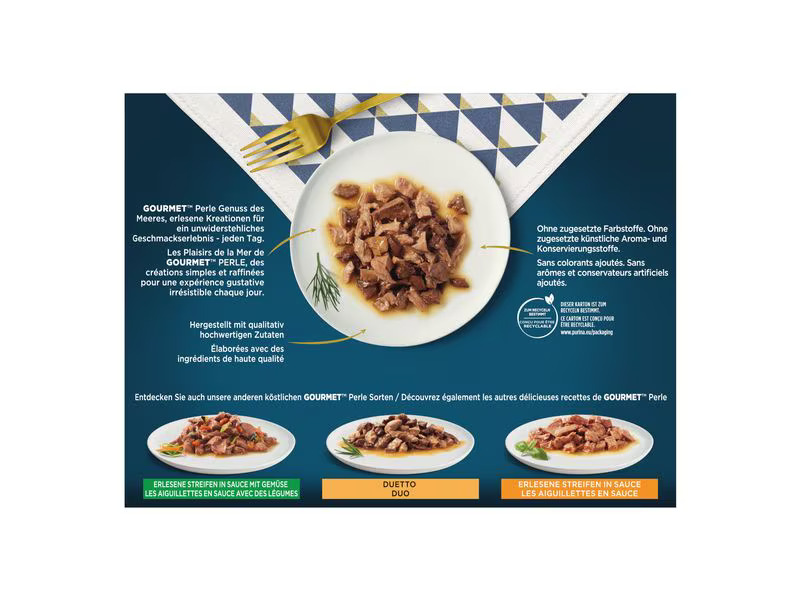 Purina Nassfutter Gourmet Perle Genuss des Meeres Fisch, 12 x 85g
