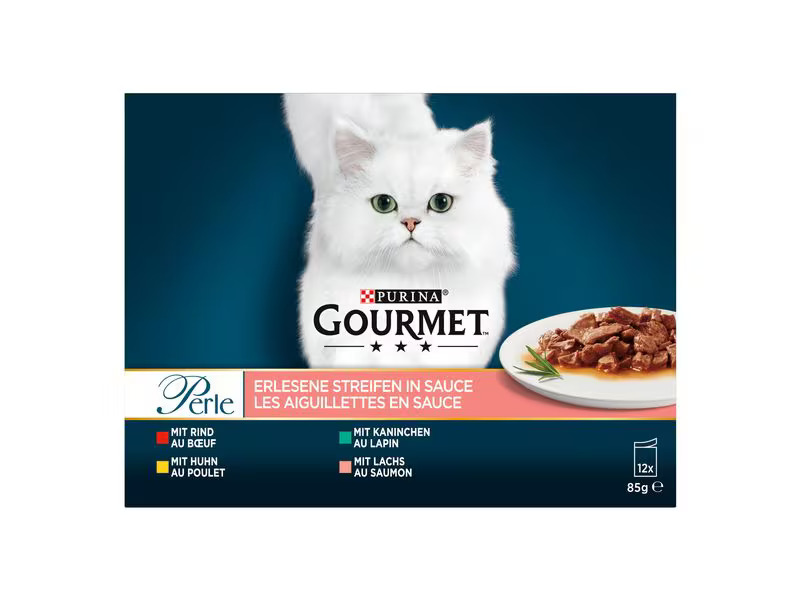 Purina Nassfutter Gourmet Perle Erlesene Streifen Sauce, 12 x 85g