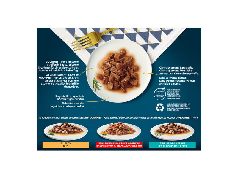 Purina Nassfutter Gourmet Perle Erlesene Streifen Sauce, 12 x 85g