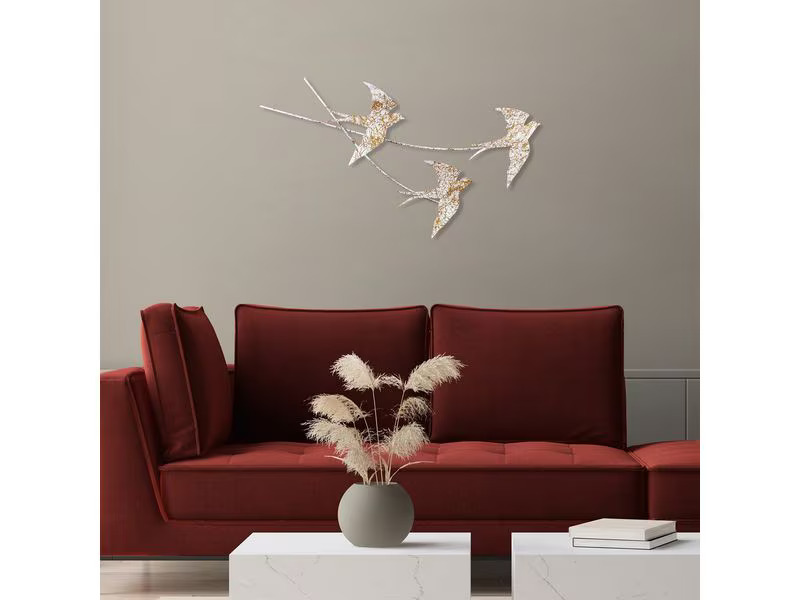 Wallxpert Wanddekoration Schlucken Vogel 42 x 70 cm, Metall