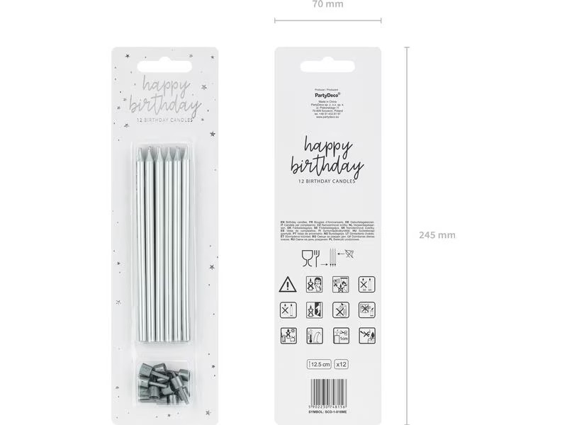 Partydeco Kerze 12.5 cm, 12-teiig, Silber