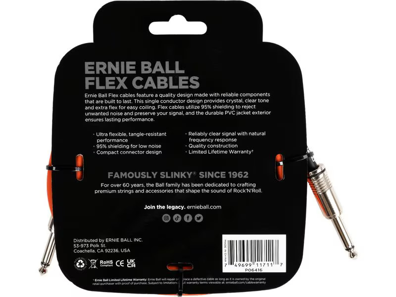 Ernie Ball Instrumentenkabel 6416 – 3.04 m, Orange