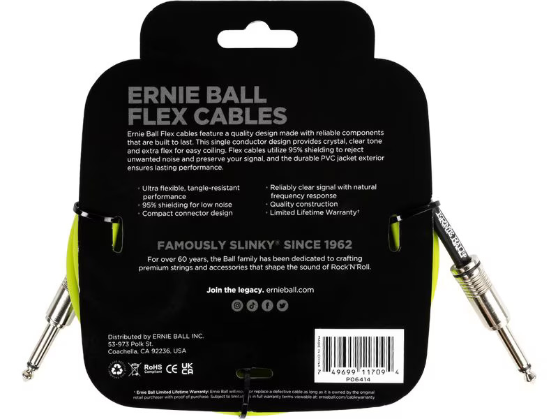 Ernie Ball Instrumentenkabel 6414 – 3.04 m, Grün