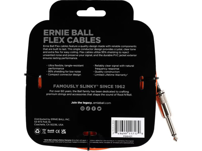 Ernie Ball Instrumentenkabel 6421 – 6.09 m, Orange
