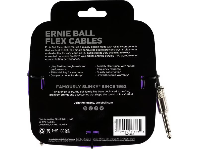 Ernie Ball Instrumentenkabel 6420 – 6.09 m, Purpur