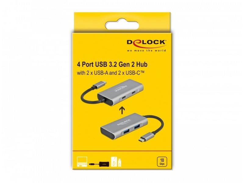 Delock USB-Hub USB 3.1 Gen 2 Typ-C - 2x USB-A + 2x USB Typ-C