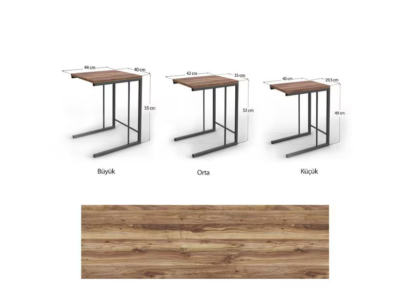 Woody Fashion Beistelltisch 3-er Set, Braun/Schwarz