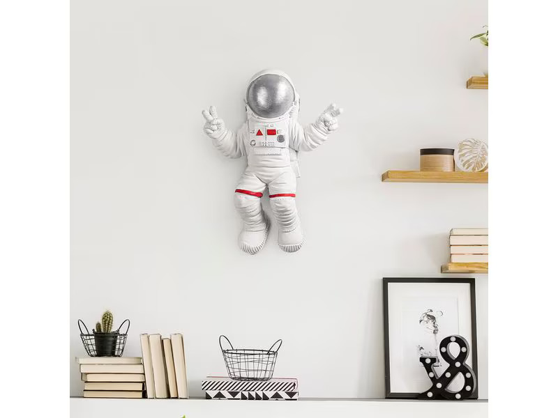 Wallxpert Wanddekoration Astronaut 35 x 48 cm, Silber/Weiss