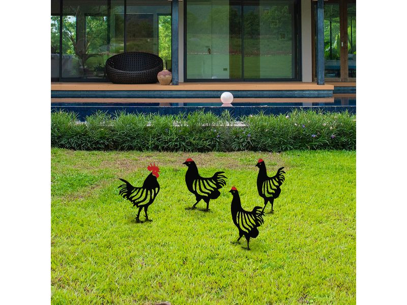 Wallxpert Gartenstecker Huhn 33 cm, 4er Set, Schwarz