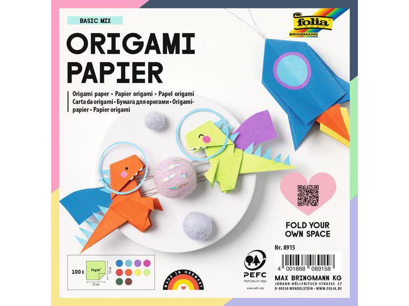 Folia Faltblätter Origami 15 x 15 cm, 70 g/m², Mehrfarbig