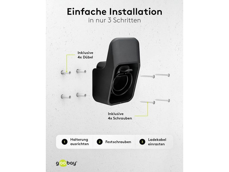 Goobay Wandhalterung mit Kabelablage für Ladekabel Typ-2