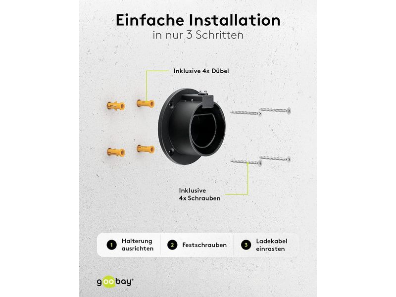 Goobay Wandhalterung für Ladekabel Typ-2