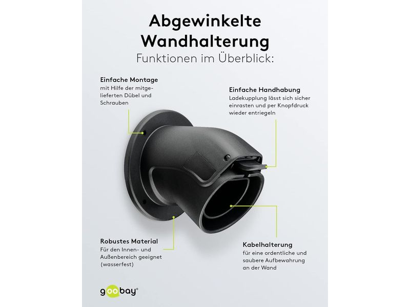 Goobay Wandhalterung abgewinkelt für Ladekabel Typ-2