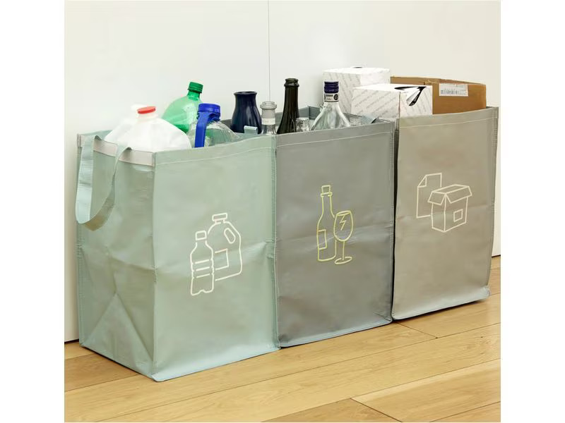 Kikkerland Recyclingtasche 3 Stück, Braun/Grau/Grün
