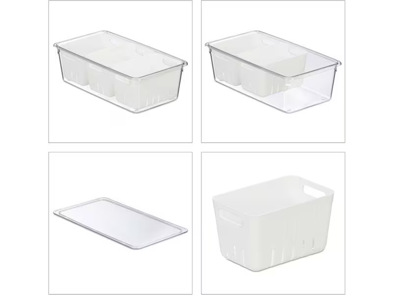 relaxdays Kühlschrankorganizer 600 g, 3 Stück, Transparent/Weiss