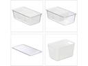 relaxdays Kühlschrankorganizer 600 g, 3 Stück, Transparent/Weiss