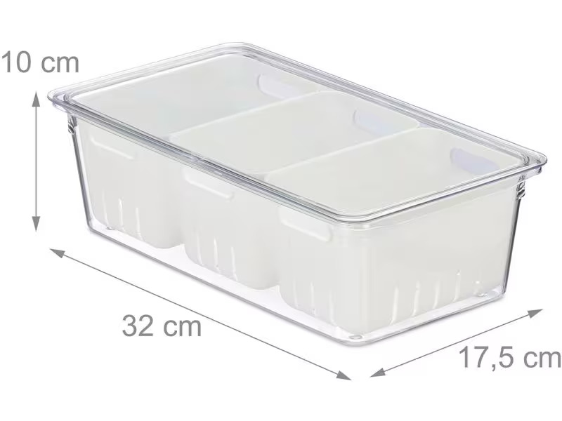 relaxdays Kühlschrankorganizer 600 g, 3 Stück, Transparent/Weiss
