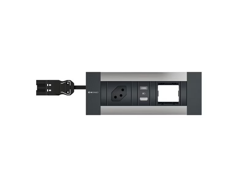 Max Hauri Steckdoseneinheit INTRO2.0 T13, USB-A/C, Leermodul eloxiert