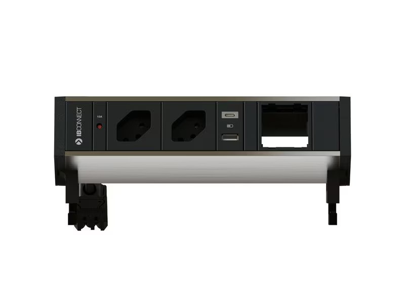 Max Hauri Steckdoseneinheit SUPRA 2x T13, USB-A/C, Leermodul eloxiert