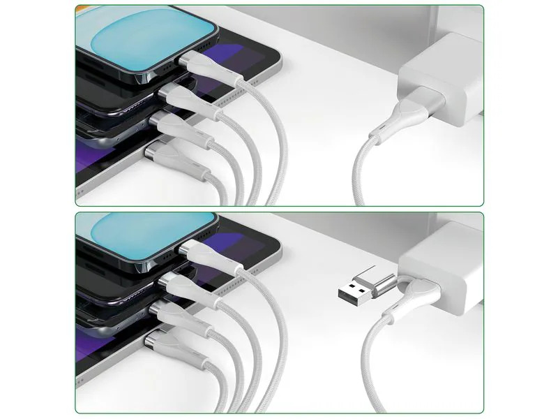 4smarts USB-Ladekabel USB-C/A Multi-Ladekabel 4in2 1.2 m, Weiss