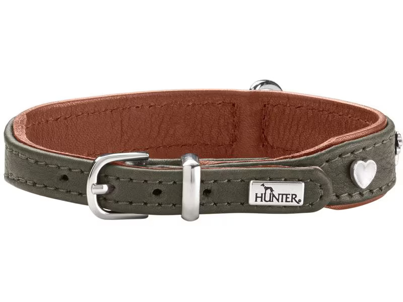Hunter Halsband München Mini 27/XXS-XS, Rindsleder, Grün/Cognac