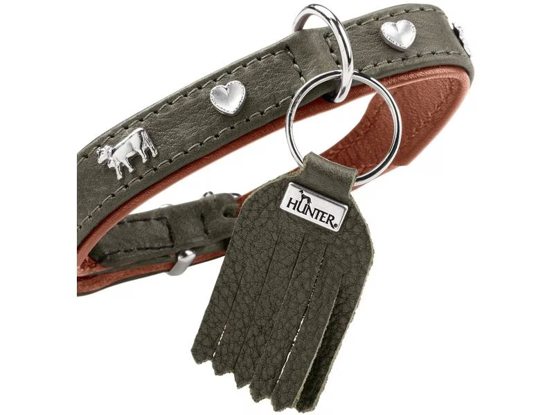 Hunter Halsband München Mini 27/XXS-XS, Rindsleder, Grün/Cognac