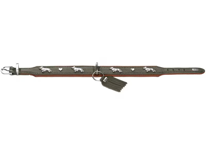 Hunter Teckel-Halsband München 42/S, Rindsleder, Grün/Cognac