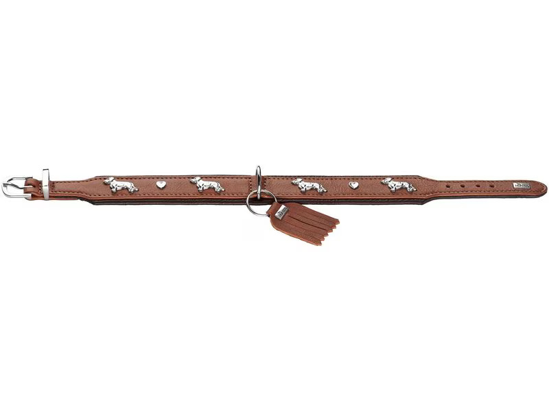 Hunter Teckel-Halsband München 37/XS-S, Rindsleder, Cognac/Schwarz