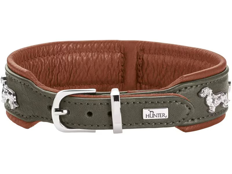 Hunter Teckel-Halsband München 32/XS, Rindsleder, Grün/Cognac