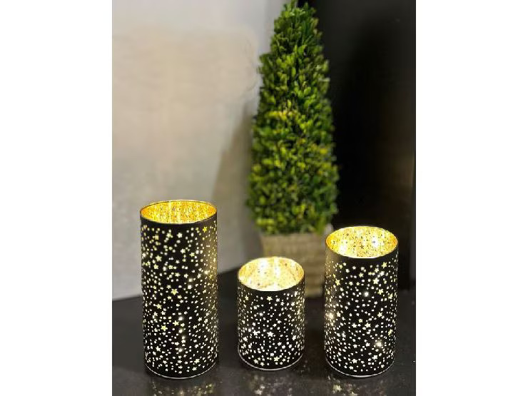 Dameco LED Windlicht Sterne, Schwarz, 3 Stück
