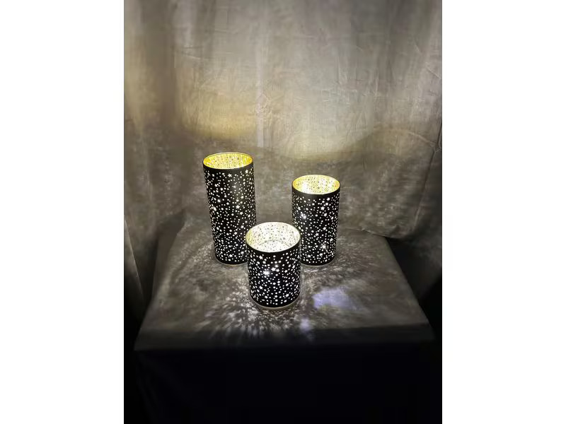 Dameco LED Windlicht Sterne, Schwarz, 3 Stück