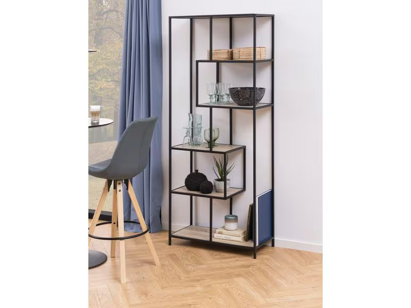 AC Design Regal Seaford 77 x 35 x 185 cm, Eiche/Schwarz
