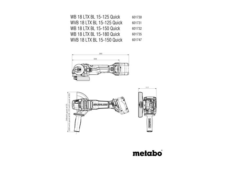 Metabo Winkelschleifer 18 LTX BL 15-125, 18 V, Solo, Ø 125 mm